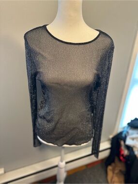 Victoria's Secret Black Sheer Metallic Long-Sleeve Top